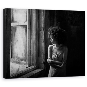 Tablou canvas - Singur, Portret, Alb-Negru, Femeie, Persoana, Vulnerabil, 60 x 75 cm