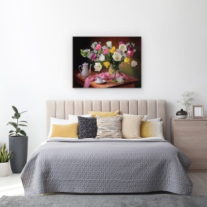 Tablou Canvas - Starea De Spirit De Primavara, Cafea, Buchet, Flori, Vaza, 50 x 70 cm - Img 3