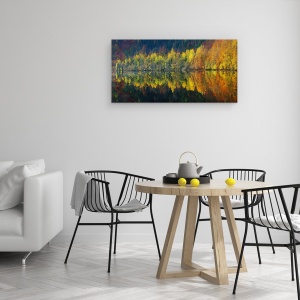Tablou canvas - Tacerea Toamnei, Reflectie, Frunza, Copaci, Apa, 50 x 100 cm - Img 4