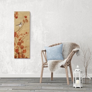 Tablou canvas toamnă cu frunze și pasăre 30x90 cm
