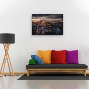 Tablou canvas - Toledo, Spania, Apus De Soare, Sat, Castel, 80 x 120 cm - Img 2