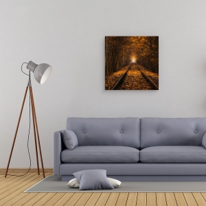 Tablou canvas - Tunelul Toamnei, Polonia, Lumina, Galben, 60 x 60 cm - Img 2