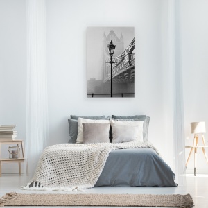 Tablou canvas - Un Pod Prea Indepartat, Arhitectura, Alb-Negru, Lampa Stradala, 40 x 60 cm - Img 3
