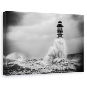 Tablou canvas - Valul, Val, Accident, Far, Alb-Negru, 40 x 60 cm