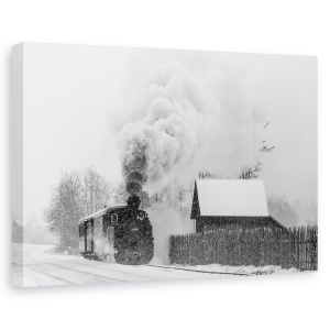 Tablou canvas - Vechiul Tren Hutulca, Tren Cu Aburi, Sat, Rural, Gard, 80 x 120 cm