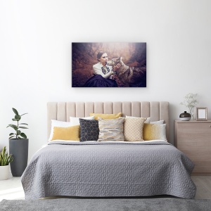 Tablou canvas - Vicontesa, Lup, Femeie, Padure, Stare De Spirit, Portret, 50 x 80 cm - Img 3