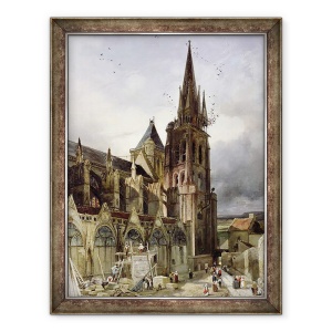 Tablou inramat - Adrien Dauzats - Restaurarea Bisericii Abbey din St Denis in 1833, 60 x 80 cm