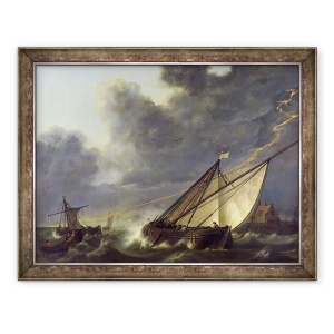 Tablou inramat - Aelbert Cuyp - Barci in estuarul Olandei Diep intr-o furtuna, 60 x 80 cm