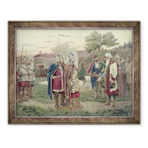 Tablou inramat - Aleksei Danilovich Kivshenko - intalnirea Marelui Duce cu poporul unui oras slav in secolul al IX-lea, 70 x 90 cm