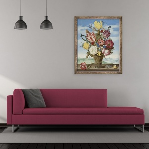 Tablou inramat - Ambrosius Bosschaert the Elder - Buchet de flori pe margine, 50 x 60 cm - Img 2