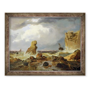 Tablou inramat - Andreas Achenbach - Surf pe o coasta stancoasa, 60 x 80 cm