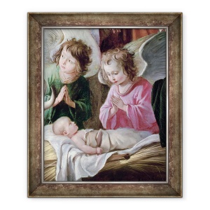 Tablou inramat - Antoine and Louis Le Nain - Adorarea Pastorilor, ingerilor si Copilului, 50 x 60 cm