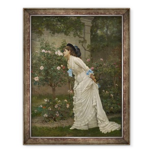 Tablou inramat - Auguste Toulmouche - Femeie si trandafiri, 60 x 80 cm