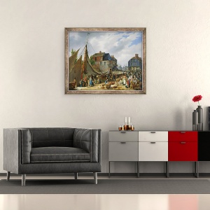 Tablou inramat - Auguste-Xavier Leprince - incarcarea animalelor pe pasager in portul Honfleur, 50 x 60 cm - Img 2
