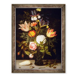 Tablou inramat - Balthasar van der Ast - Natura moarta de flori intr-un Roemer cu doua scoici, 70 x 90 cm