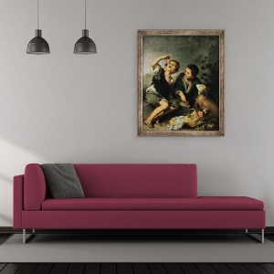 Tablou inramat - Bartolome Esteban Murillo - Copii mananca o placinta, 70 x 85 cm - Img 2