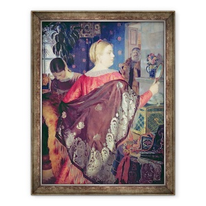 Tablou inramat - Boris Mikhailovich Kustodiev - Femeia comerciantului cu o oglinda, 70 x 90 cm