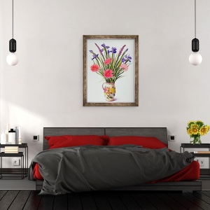 Tablou inramat - Christopher Ryland - Irisuri si Gerbera intr-un ulcior olandez, 60 x 80 cm - Img 3