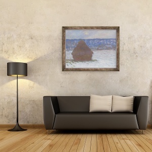 Tablou inramat - Claude Monet - Stiva de grau efect de zapada, Ziua innorata, 60 x 80 cm - Img 3