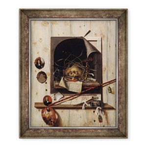 Tablou inramat - Cornelis Norbertus Gysbrechts - Trompe loeil cu Studio Wall si Vanitas Natura statica, 50 x 60 cm