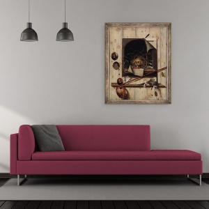 Tablou inramat - Cornelis Norbertus Gysbrechts - Trompe loeil cu Studio Wall si Vanitas Natura statica, 50 x 60 cm - Img 2