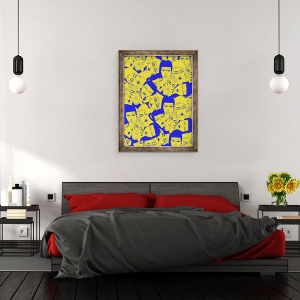 Tablou inramat - Daisy de Villeneuve - Fete galbene si albastre, 70 x 90 cm - Img 3