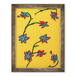 Tablou inramat - Daisy de Villeneuve - Flori de fundal galben, 70 x 90 cm