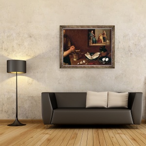 Tablou inramat - Diego Rodriguez de Silva y Velazquez - Scena de bucatarie cu Hristos in casa lui Marta si Maria, 70 x 90 cm - Img 2