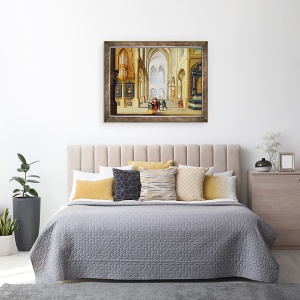 Tablou inramat - Dirck van Deelen - Figuri elegante intr-o biserica gotica, 60 x 80 cm - Img 3