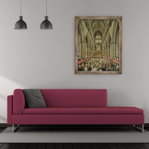 Tablou inramat - Edward Edwards - O vedere interioara a abatiei Westminster despre comemorarea centenarului lui Handel, luata din cutia managerului, 50 x 60 cm - Img 2