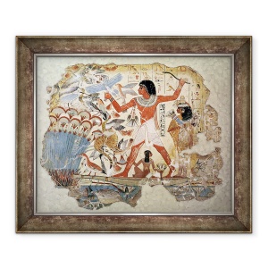 Tablou inramat - Egyptian 18th Dynasty - Nebamun de vanatoare in mlastini cu sotia si fiica sa, parte dintr-o pictura murala din capela mormintelor din Nebamun, Teba, Noul Regat, 50 x 60 cm
