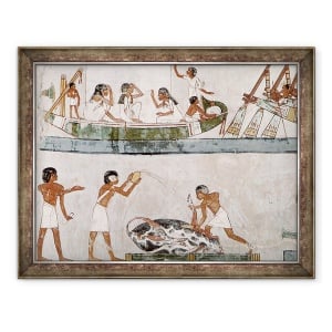 Tablou inramat - Egyptian 18th Dynasty - Sacrificiul si purificarea unui taur, si un ritual de navigatie, din mormantul lui Menna, 70 x 90 cm