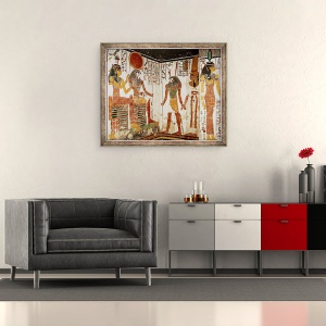 Tablou inramat - Egyptian 19th Dynasty - Nefertari este adus in fata zeului Re-Horakhty de Horus, din mormantul lui Nefertari., 50 x 60 cm - Img 2