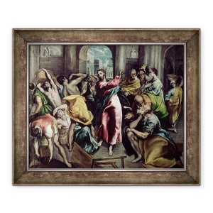 Tablou inramat - El Greco - Hristos ii alunga pe negustori din Templu, 70 x 85 cm