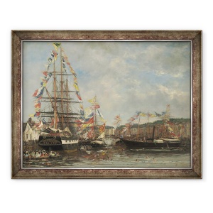Tablou inramat - Eugene Louis Boudin - Festivalul in portul Honfleur, 70 x 90 cm