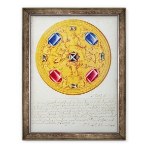 Tablou inramat - F. Bertoli - Vedere frontala a unui ornament pectoral de aur si bijuterii facute pentru Papa Clement VII de Cellini in c.1523-34, 60 x 80 cm