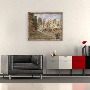 Tablou inramat - Felix Hilaire Buhot - Nivelarea cladirilor pentru crearea Avenue de lOpera, 50 x 60 cm - Img 2