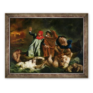 Tablou inramat - Ferdinand Victor Eugene Delacroix - Dante 1265-1321 si Virgil 70-19 i.Hr. in Lumea de Dincolo, 60 x 80 cm