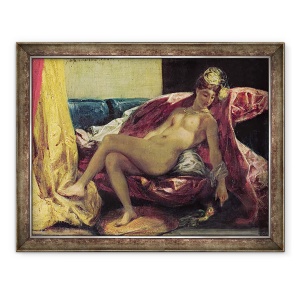 Tablou inramat - Ferdinand Victor Eugene Delacroix - Odalisca inclinata sau, Femeie cu un papagal, 70 x 90 cm