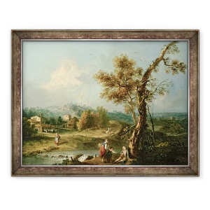 Tablou inramat - Francesco Zuccarelli - Un peisaj fluvial italienesc cu calatorii, 70 x 90 cm