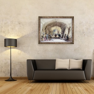 Tablou inramat - George Cattermole - Interiorul unei sali baroniale, 70 x 90 cm - Img 2