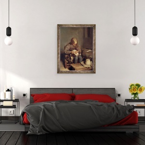 Tablou inramat - Gerard ter Borch - Prinzatorul de purici baiat cu cainele sau c.1655, 60 x 80 cm - Img 3
