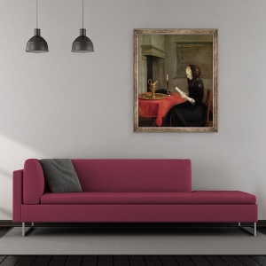 Tablou inramat - Gerard Terborch - Femeie de lectura, 50 x 60 cm - Img 2