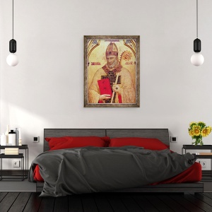 Tablou inramat - Giotto di Bondone - Sfantul Nicolae, panoul din stanga indepartat al altarului Badia, 60 x 80 cm - Img 3