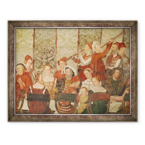 Tablou inramat - Girolamo Romanino - Oaspetii la banchetul dat de Bartolomeo Colleoni pentru regele Christian I al Danemarcei la Castelul Malpaga din 1474, 70 x 90 cm