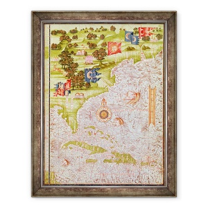 Tablou inramat - Guillaume Le Testu - F.52v Harta Florida si Antilele, de la Cosmographia Universelle, 60 x 80 cm