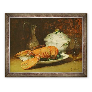 Tablou inramat - Guillaume Romain Fouace - Natura moarta cu un homar si o supa Tureen, 70 x 90 cm