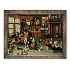 Tablou inramat - H. II Francken - Arhiducele Albert 1559-c.1621 si Arhiducesa Isabella 1566-1633 Vizitand un Cabinet de Colectori, 70 x 90 cm