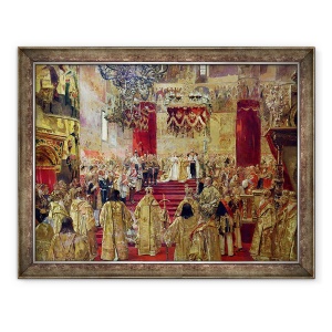 Tablou inramat - Henri Gervex - Studiu pentru incoronarea tarului Nicolae al II-lea 1868-1918 si tarina Alexandra 1872-1918 la Biserica Adormirea Maicii Domnului, Moscova, 70 x 90 cm