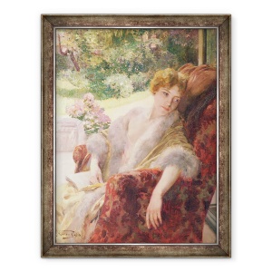 Tablou inramat - Herman Richir - Portretul unei femei intr-o folie de blana, 70 x 90 cm